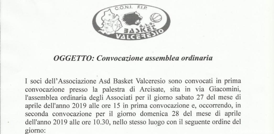 CONVOCAZIONE ASSEMBLEA ORDINARIA 2019